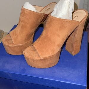 Stuart Weitzman Brown Suede Platform Mules